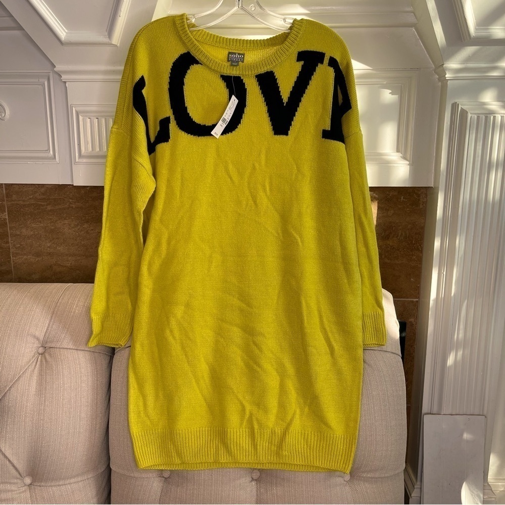 Z: NWT Soho Street Mustard Love Print Sweater Dress S
